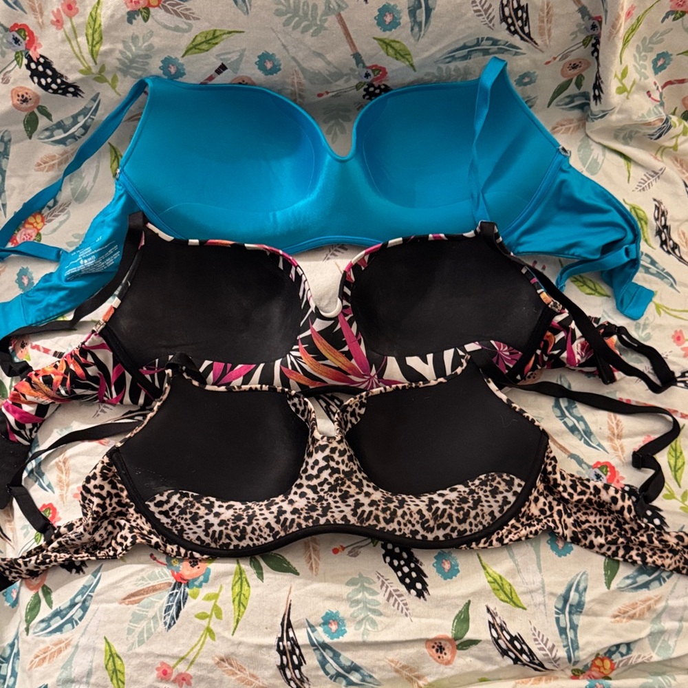 Set of Three Bras - Blue, Tropical, Leopard Print - Picture 2 of 3